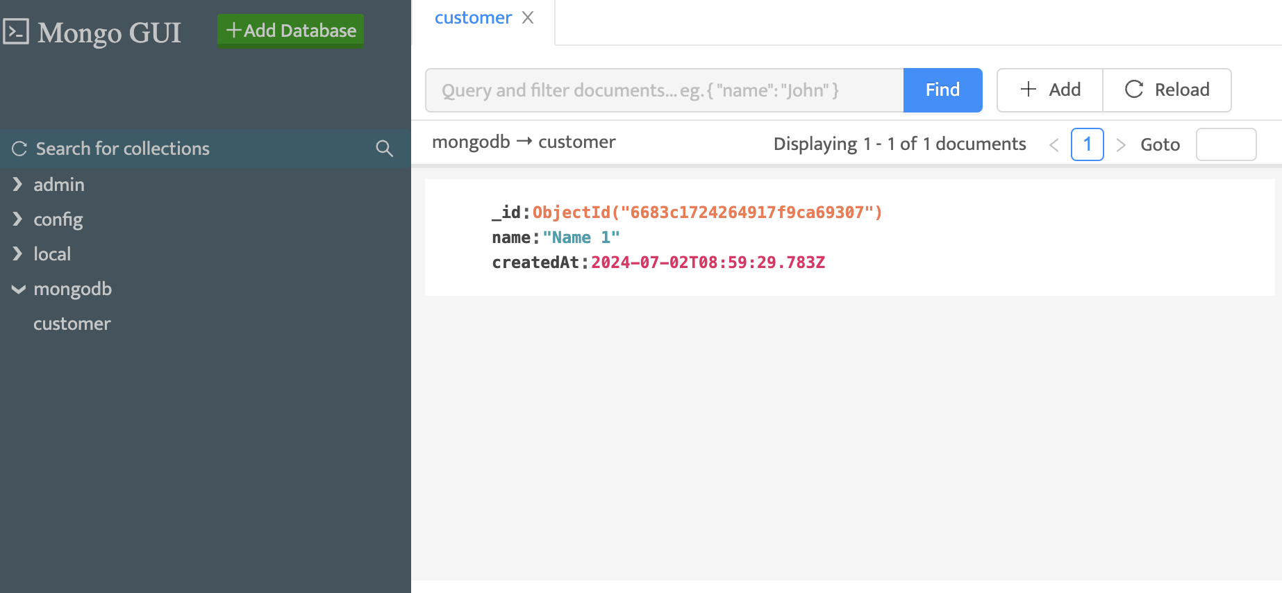 Mongo DB UI site list view example